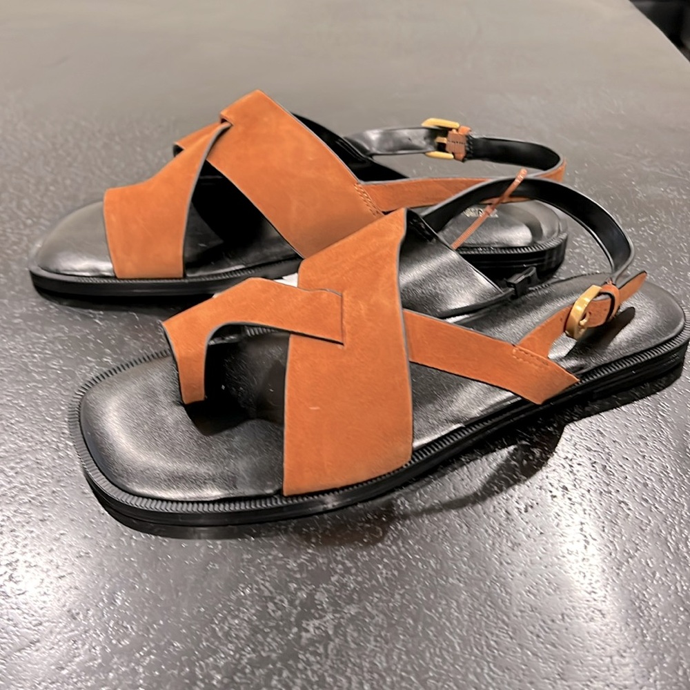Zara Brown Suede Cross-Strap Slingback Sandals